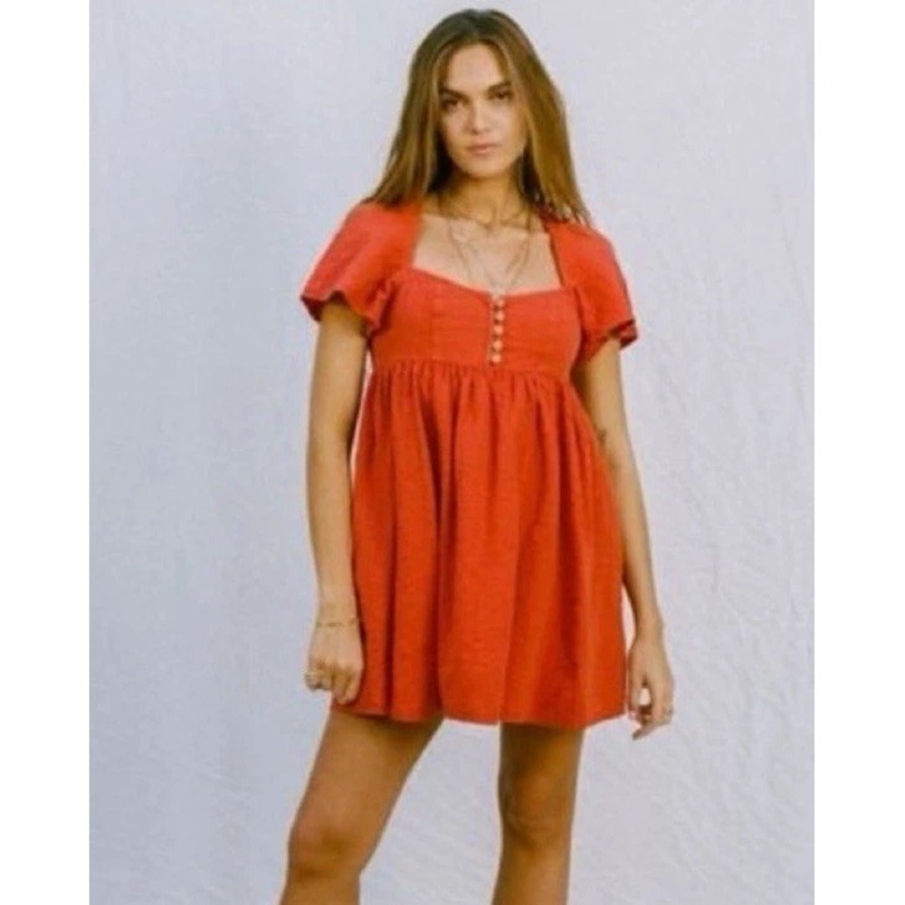 Urban Outfitters Mini Dress Y2K Sweetheart Puff Sleeve Babydoll Fairy Orange Sm